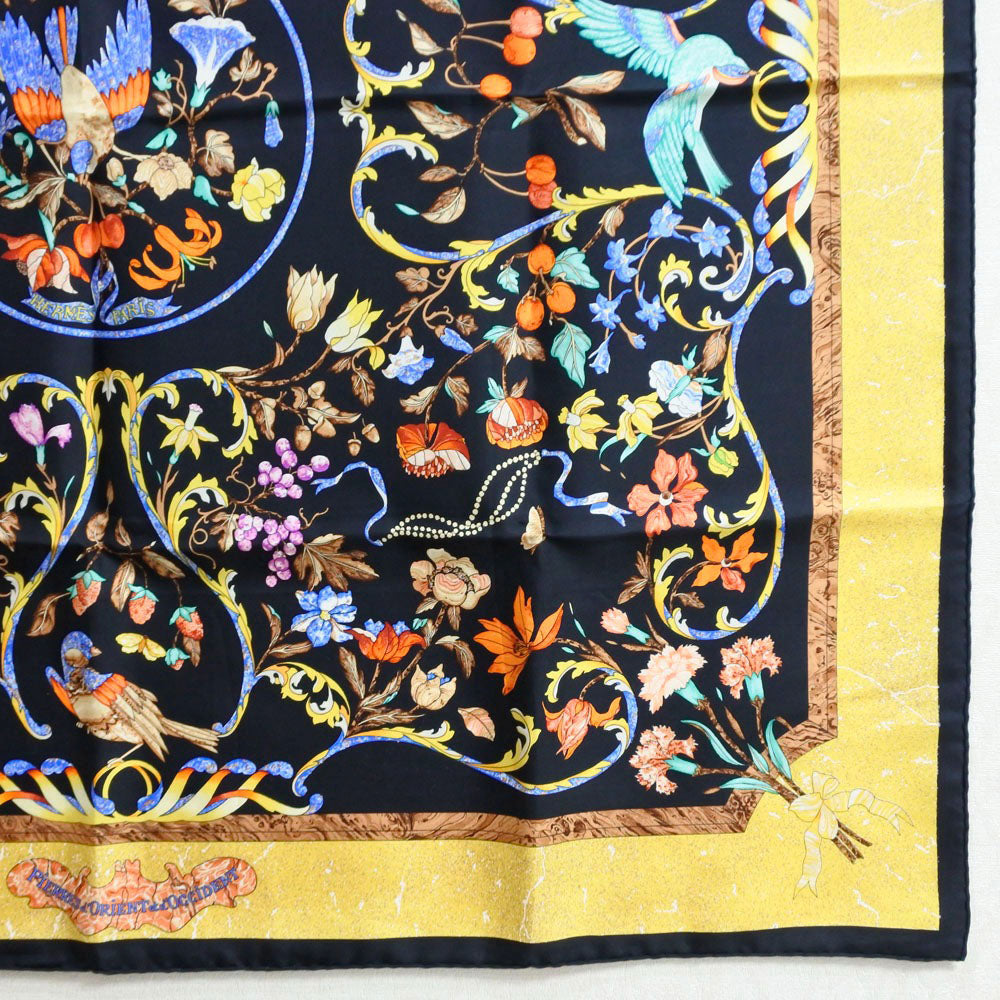 HERMES scarf silk Black / yellow pierres d'orient et d'occident Carre90 Women Used