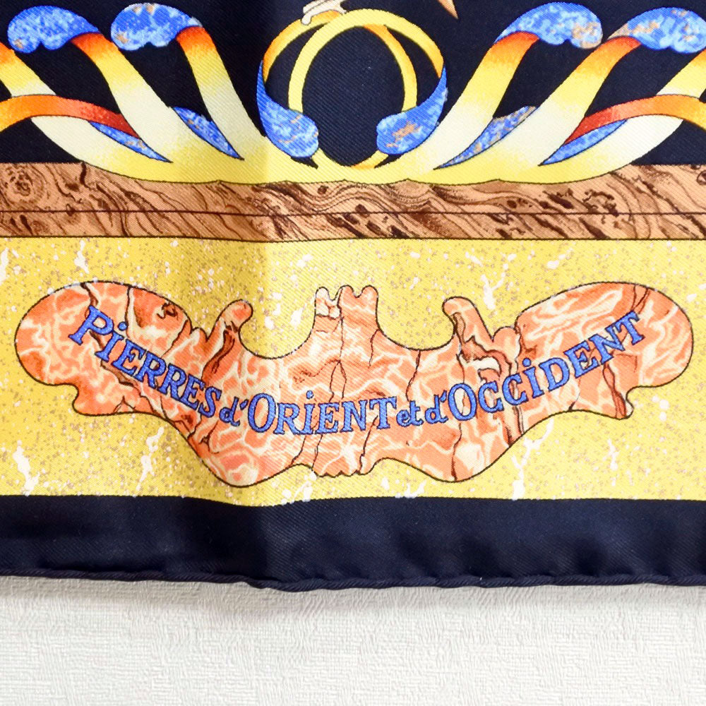 HERMES scarf silk Black / yellow pierres d'orient et d'occident Carre90 Women Used