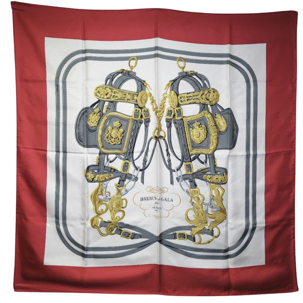 HERMES scarf silk White BRIDES de GALA Carre90 Women Used