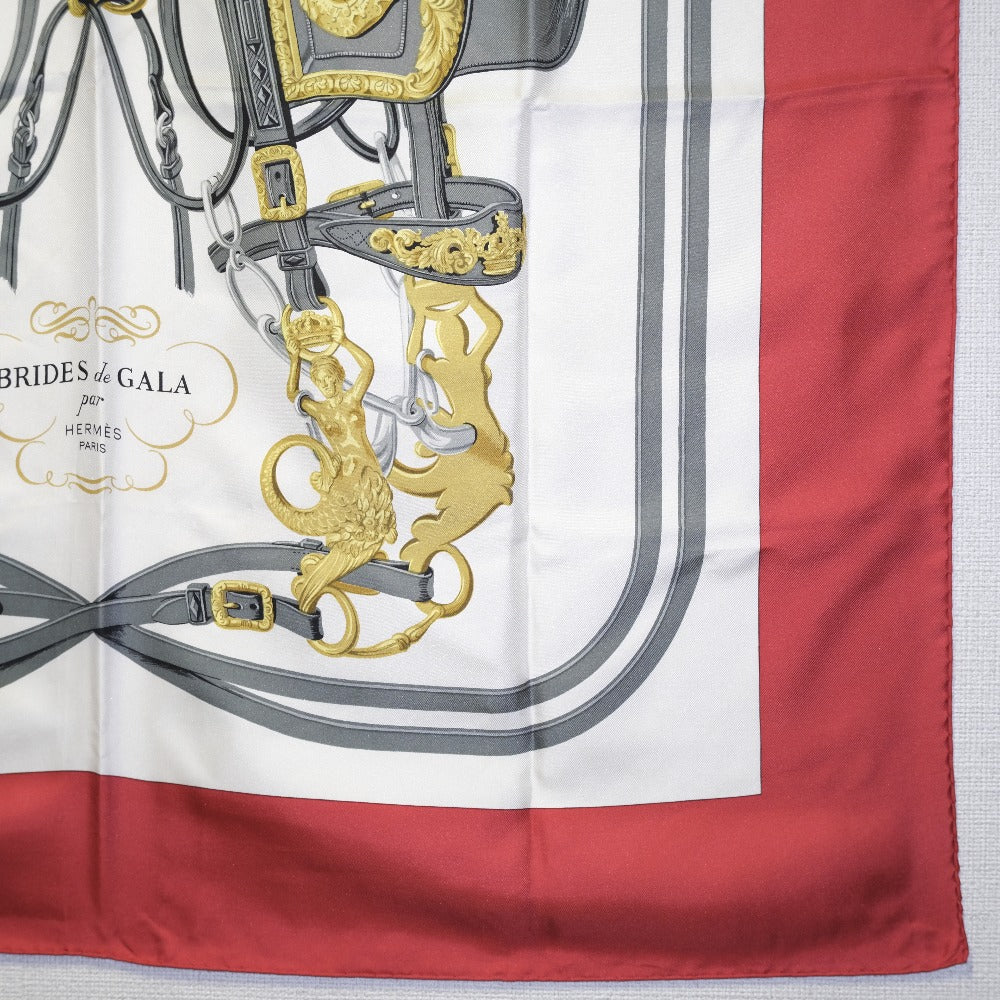 HERMES scarf silk White BRIDES de GALA Carre90 Women Used