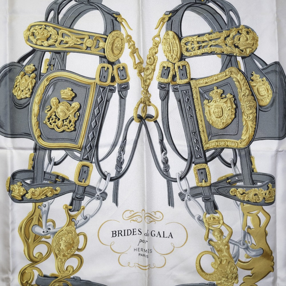 HERMES scarf silk White BRIDES de GALA Carre90 Women Used