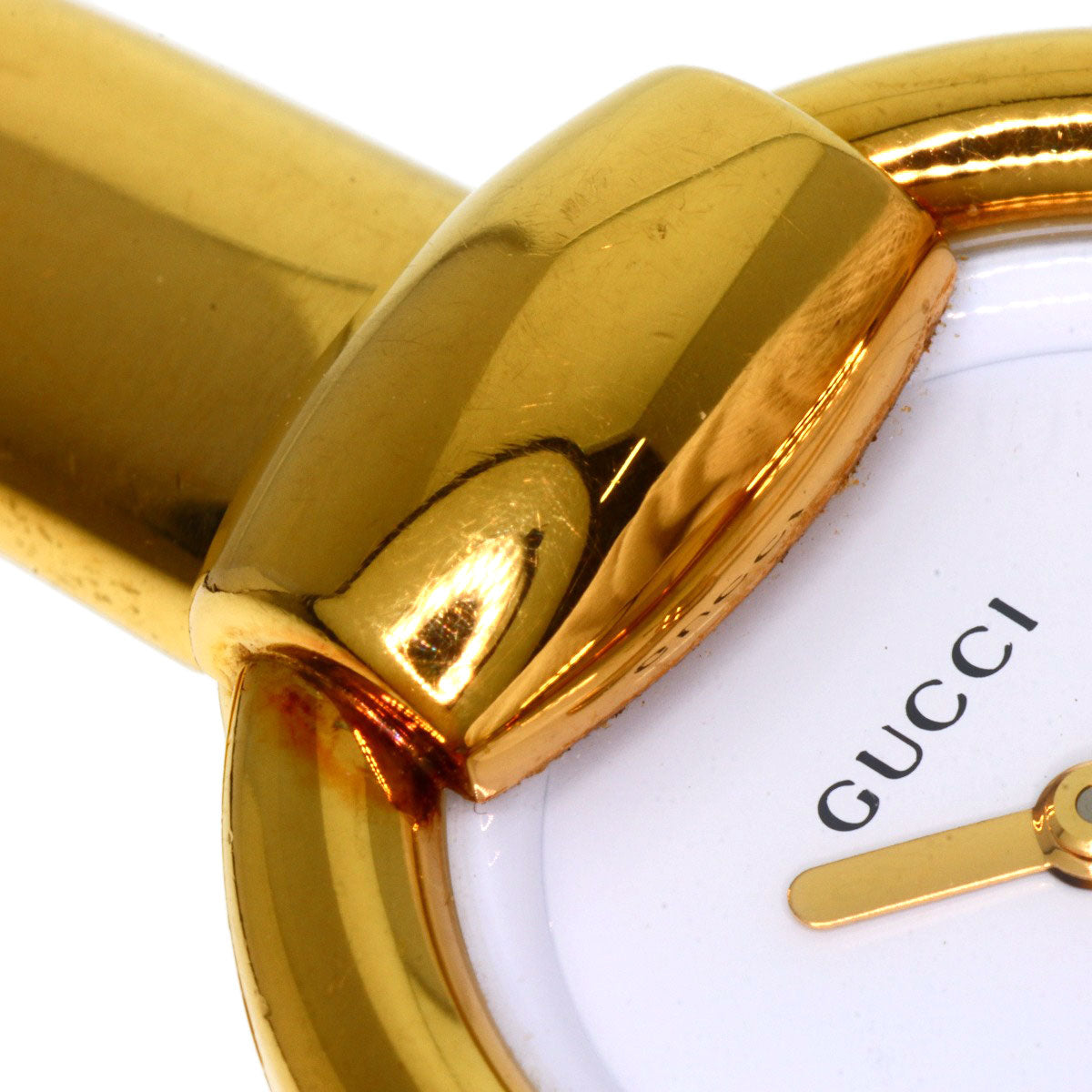 GUCCI Watches Quartz 1400L Gold Plated gold round face bangle white dial