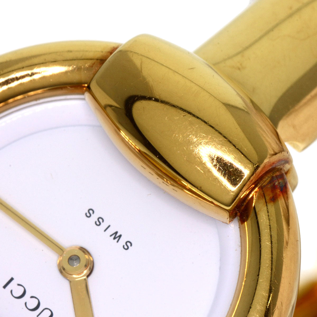 GUCCI Watches Quartz 1400L Gold Plated gold round face bangle white dial