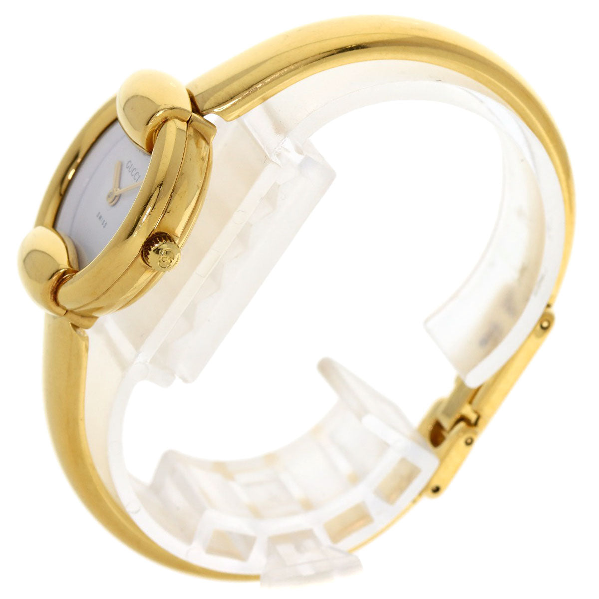GUCCI Watches Quartz 1400L Gold Plated gold round face bangle white dial