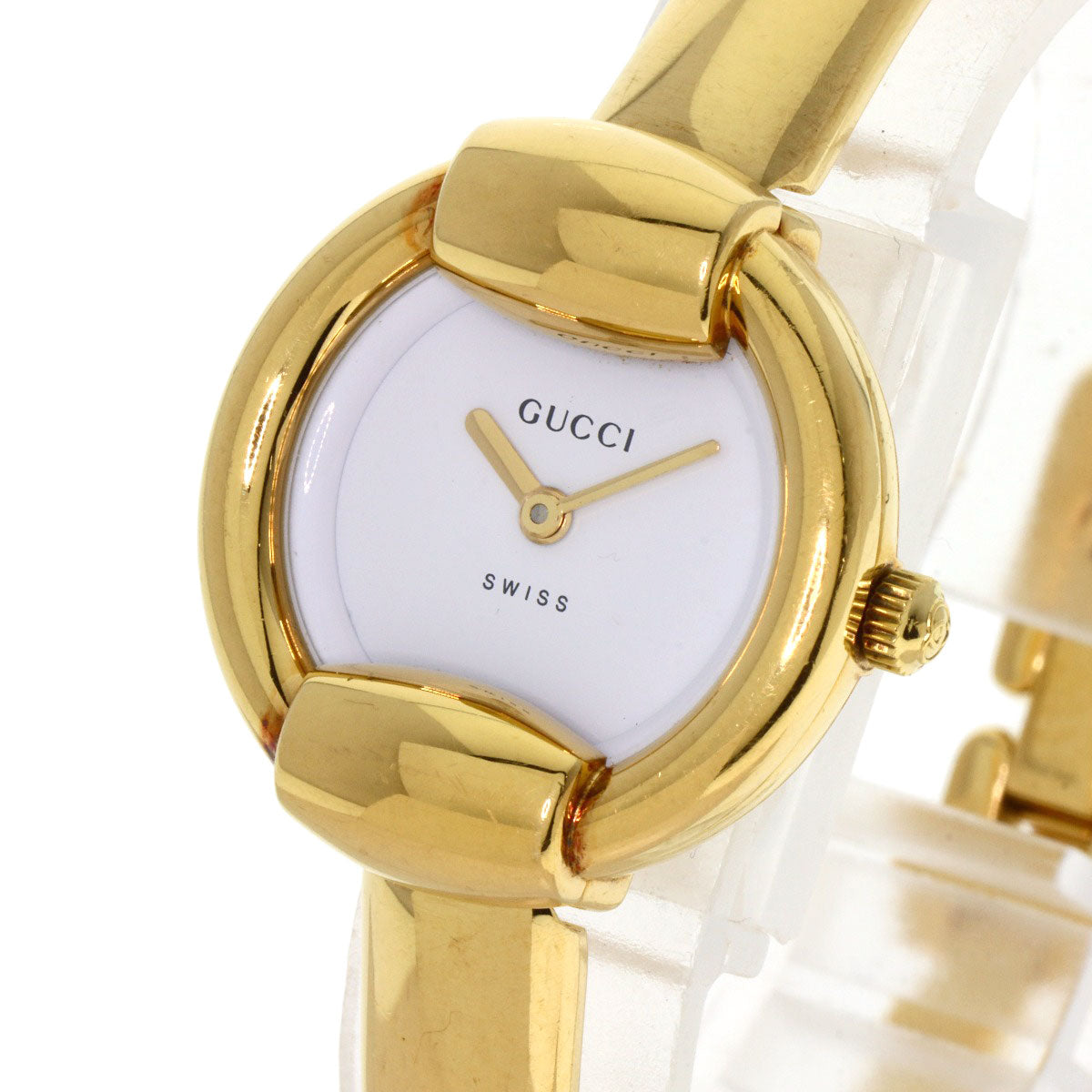 GUCCI Watches Quartz 1400L Gold Plated gold round face bangle white dial
