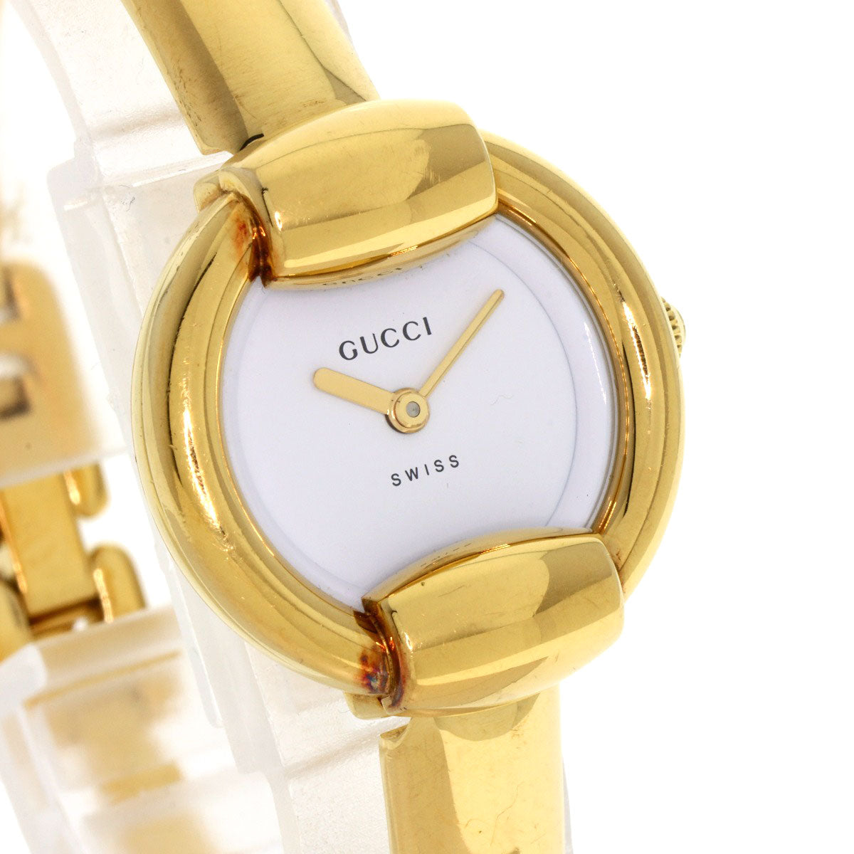 GUCCI Watches Quartz 1400L Gold Plated gold round face bangle white dial