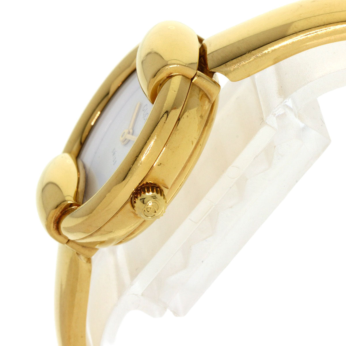 GUCCI Watches Quartz 1400L Gold Plated gold round face bangle white dial