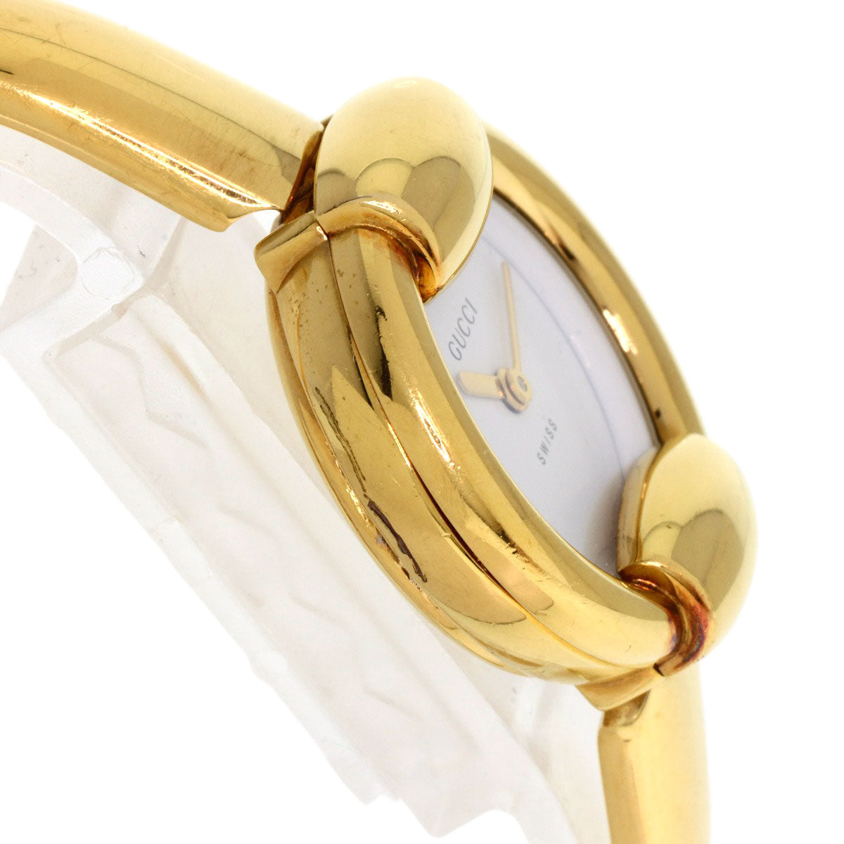 GUCCI Watches Quartz 1400L Gold Plated gold round face bangle white dial