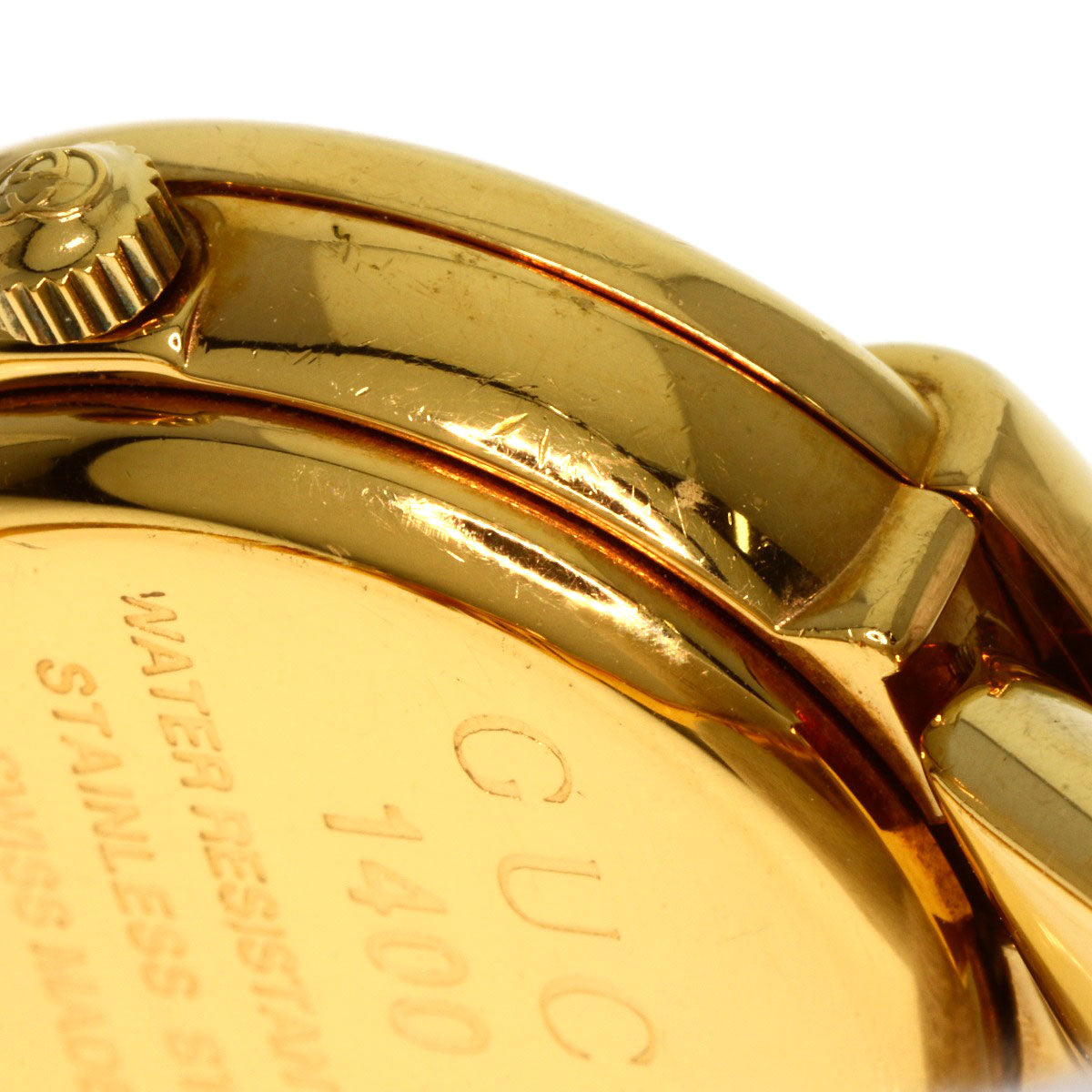 GUCCI Watches Quartz 1400L Gold Plated gold round face bangle white dial