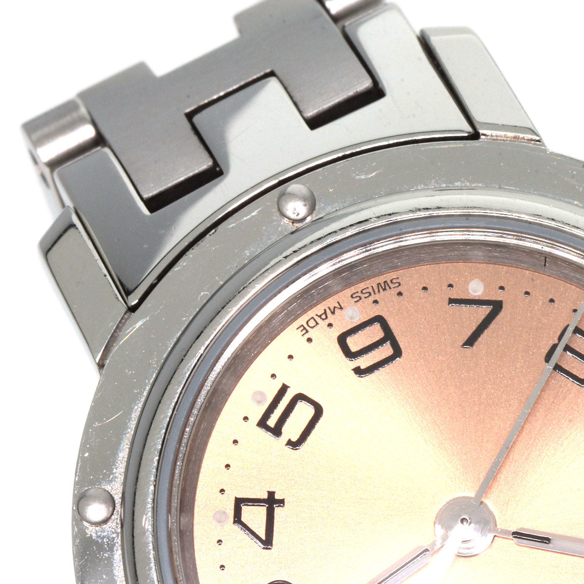 HERMES Watches Quartz CL4.210 Stainless Steel Silver Clipper pink dial