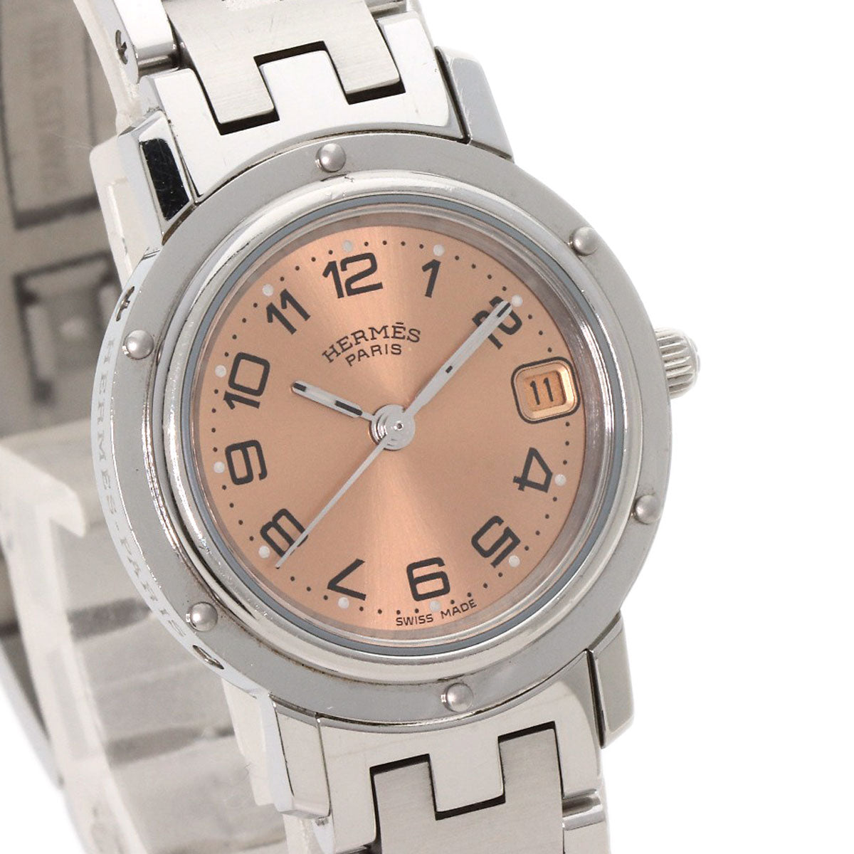 HERMES Watches Quartz CL4.210 Stainless Steel Silver Clipper pink dial