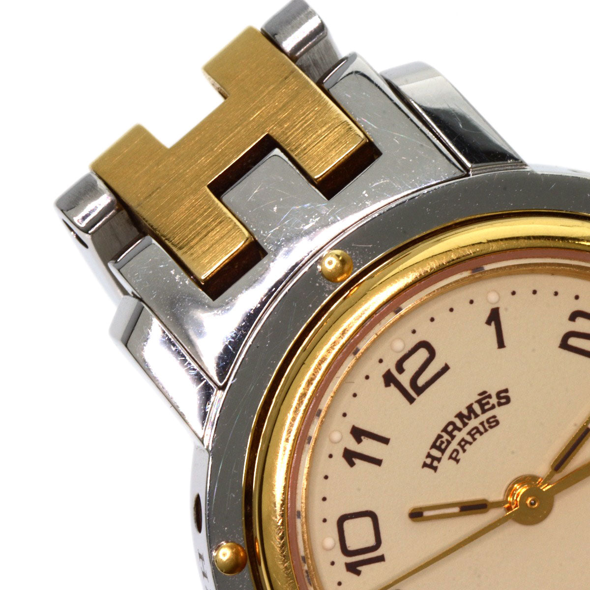 HERMES Watches Quartz CL4.220 Stainless Steel gold Clipper Old Belt Ivory dial