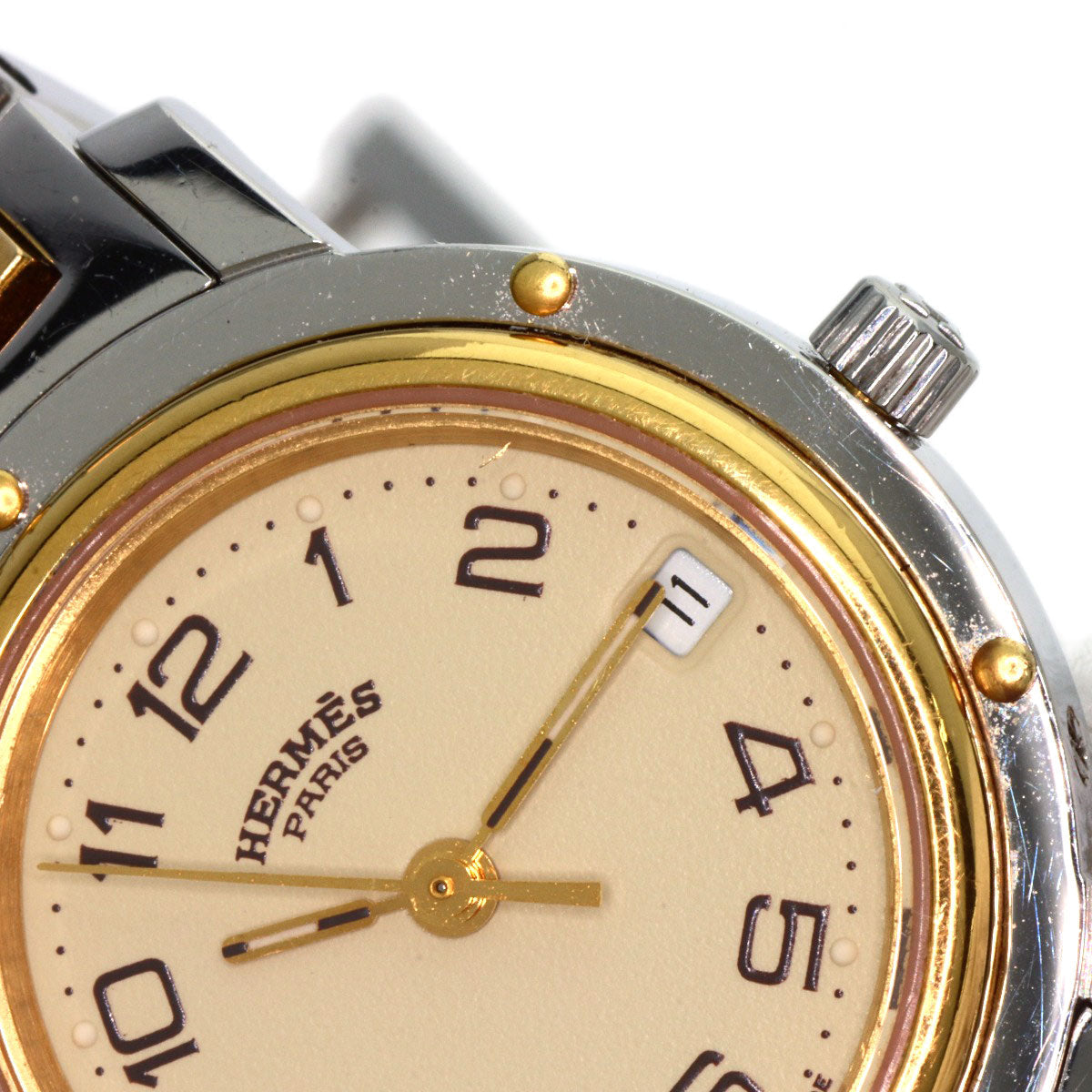 HERMES Watches Quartz CL4.220 Stainless Steel gold Clipper Old Belt Ivory dial