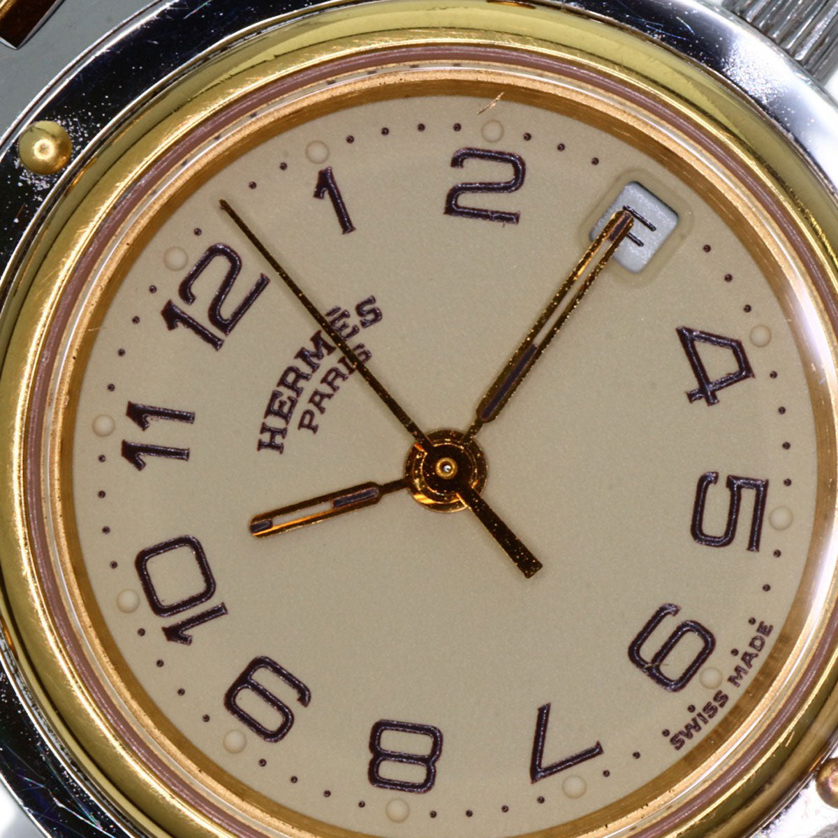 HERMES Watches Quartz CL4.220 Stainless Steel gold Clipper Old Belt Ivory dial