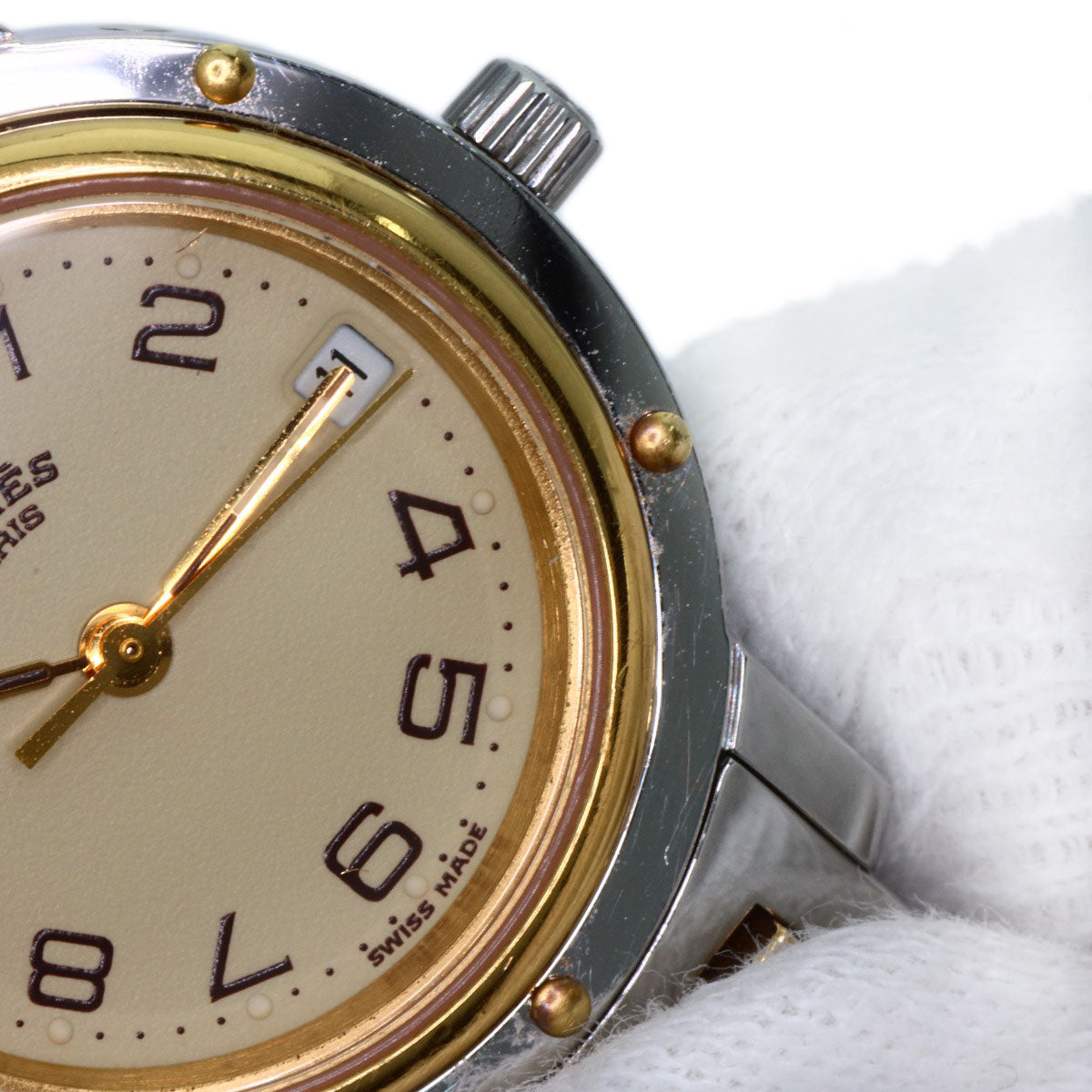 HERMES Watches Quartz CL4.220 Stainless Steel gold Clipper Old Belt Ivory dial