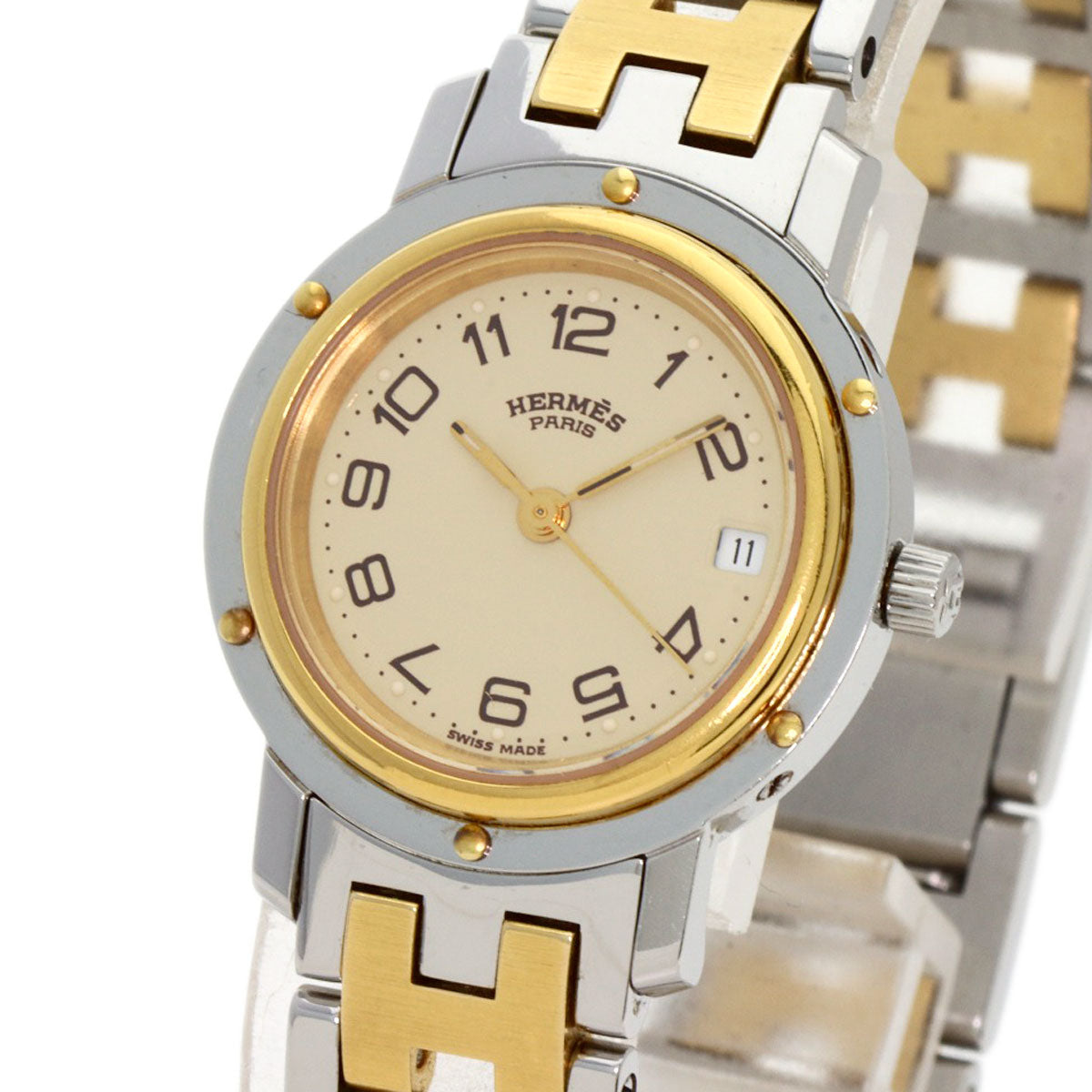 HERMES Watches Quartz CL4.220 Stainless Steel gold Clipper Old Belt Ivory dial