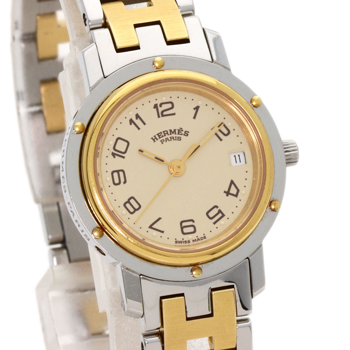 HERMES Watches Quartz CL4.220 Stainless Steel gold Clipper Old Belt Ivory dial