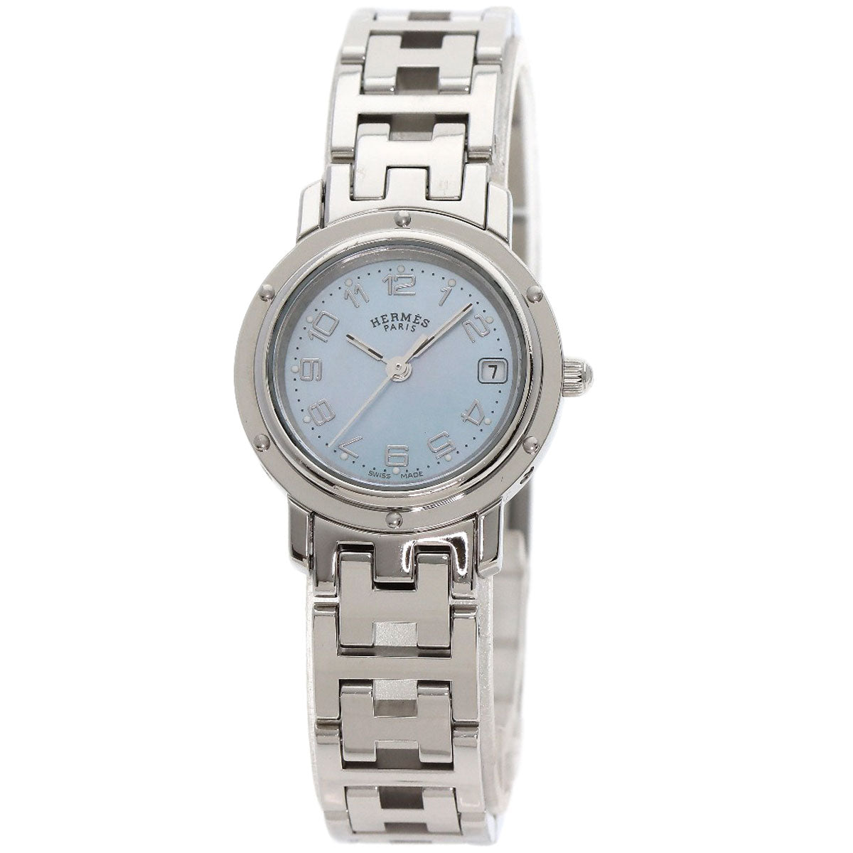 HERMES Watches Quartz CL4.210 Stainless Steel Silver Clipper Nacre New Buckle Blue shell dial