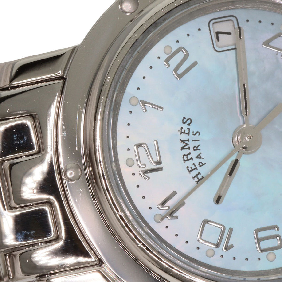 HERMES Watches Quartz CL4.210 Stainless Steel Silver Clipper Nacre New Buckle Blue shell dial
