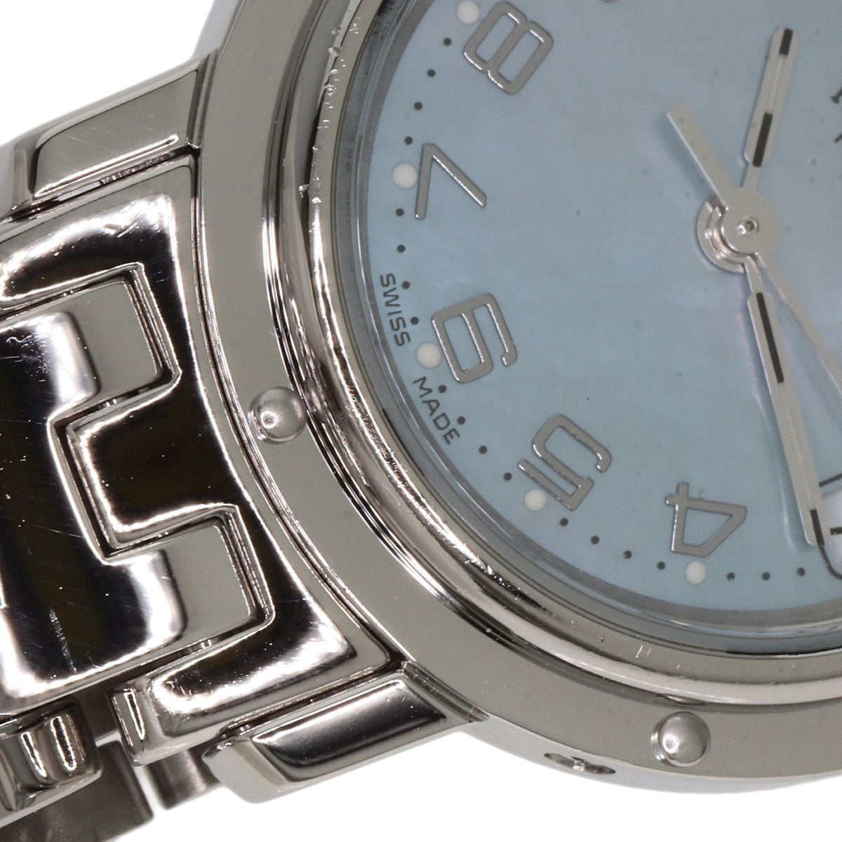 HERMES Watches Quartz CL4.210 Stainless Steel Silver Clipper Nacre New Buckle Blue shell dial