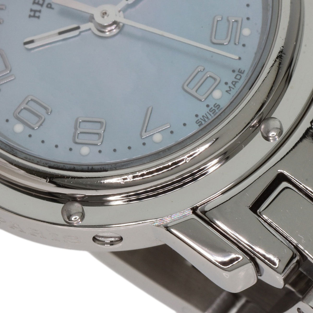 HERMES Watches Quartz CL4.210 Stainless Steel Silver Clipper Nacre New Buckle Blue shell dial