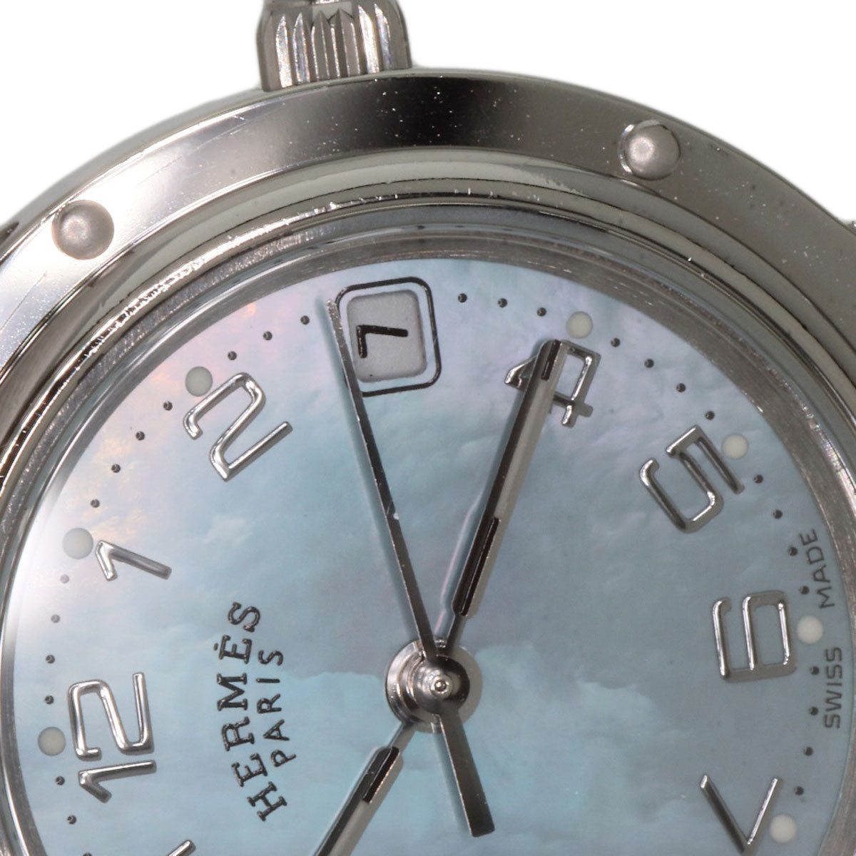 HERMES Watches Quartz CL4.210 Stainless Steel Silver Clipper Nacre New Buckle Blue shell dial