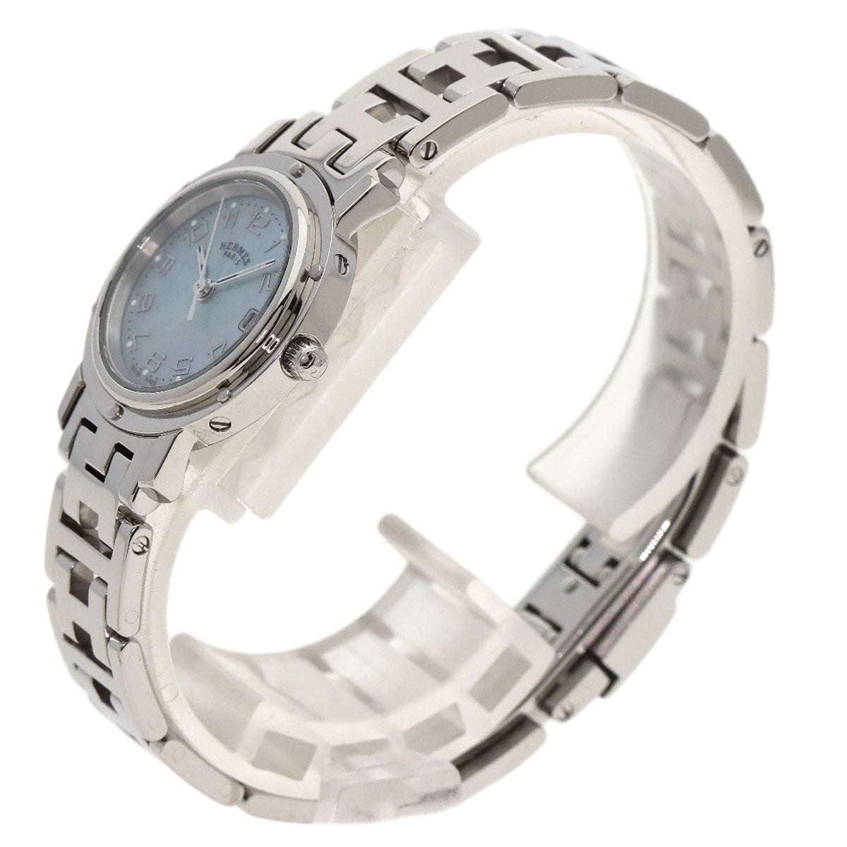 HERMES Watches Quartz CL4.210 Stainless Steel Silver Clipper Nacre New Buckle Blue shell dial