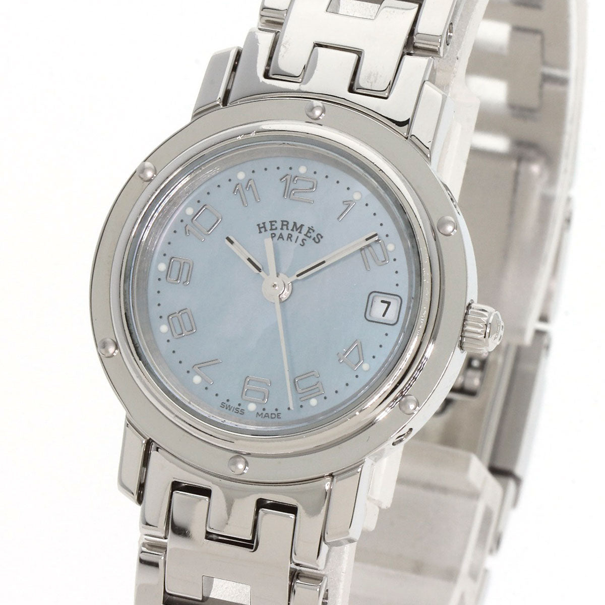 HERMES Watches Quartz CL4.210 Stainless Steel Silver Clipper Nacre New Buckle Blue shell dial