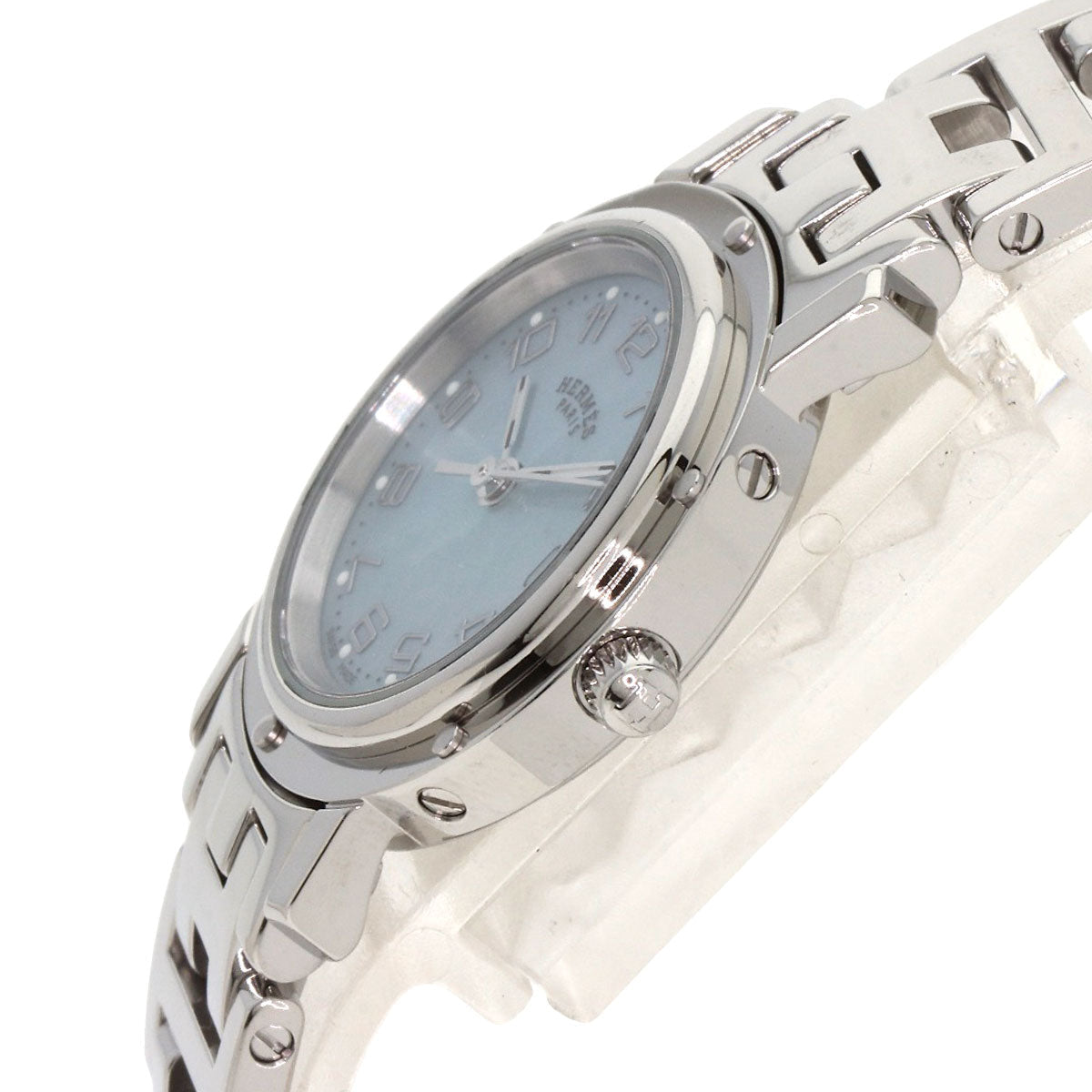 HERMES Watches Quartz CL4.210 Stainless Steel Silver Clipper Nacre New Buckle Blue shell dial