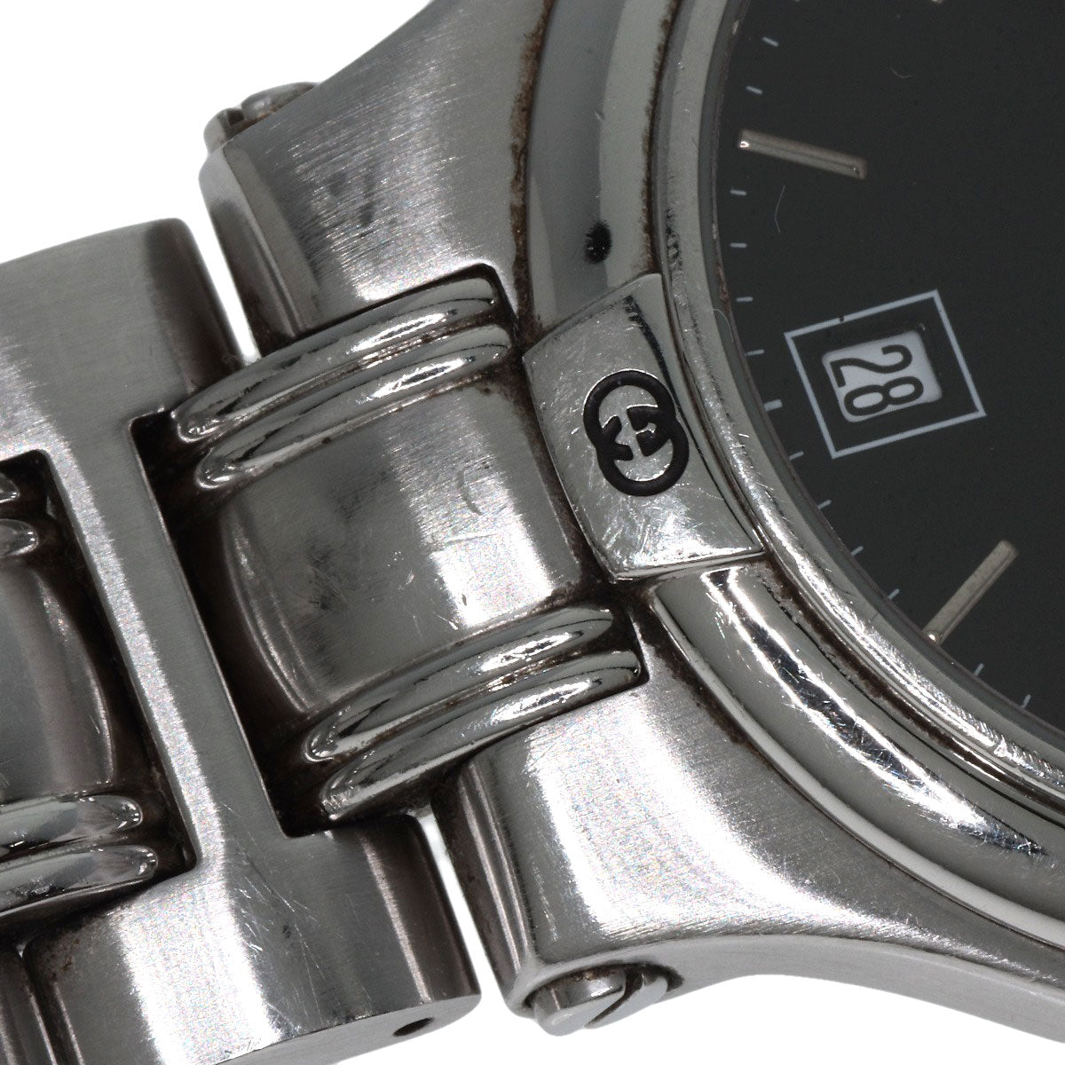 GUCCI Watches Quartz 9040M Stainless Steel , Stainless Steel Silver Double G black dial mens Used