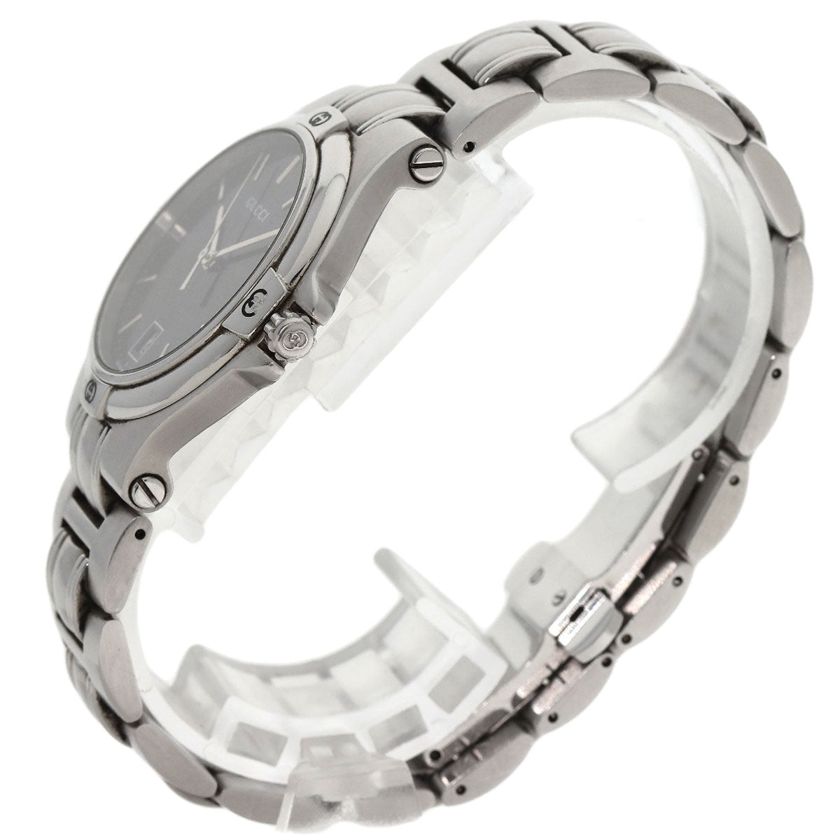 GUCCI Watches Quartz 9040M Stainless Steel , Stainless Steel Silver Double G black dial mens Used