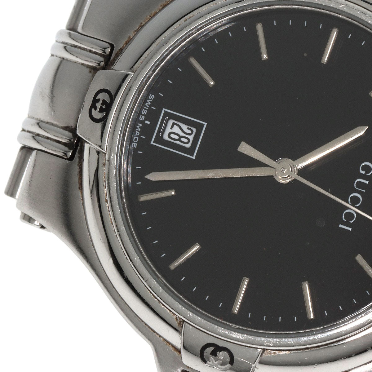 GUCCI Watches Quartz 9040M Stainless Steel , Stainless Steel Silver Double G black dial mens Used