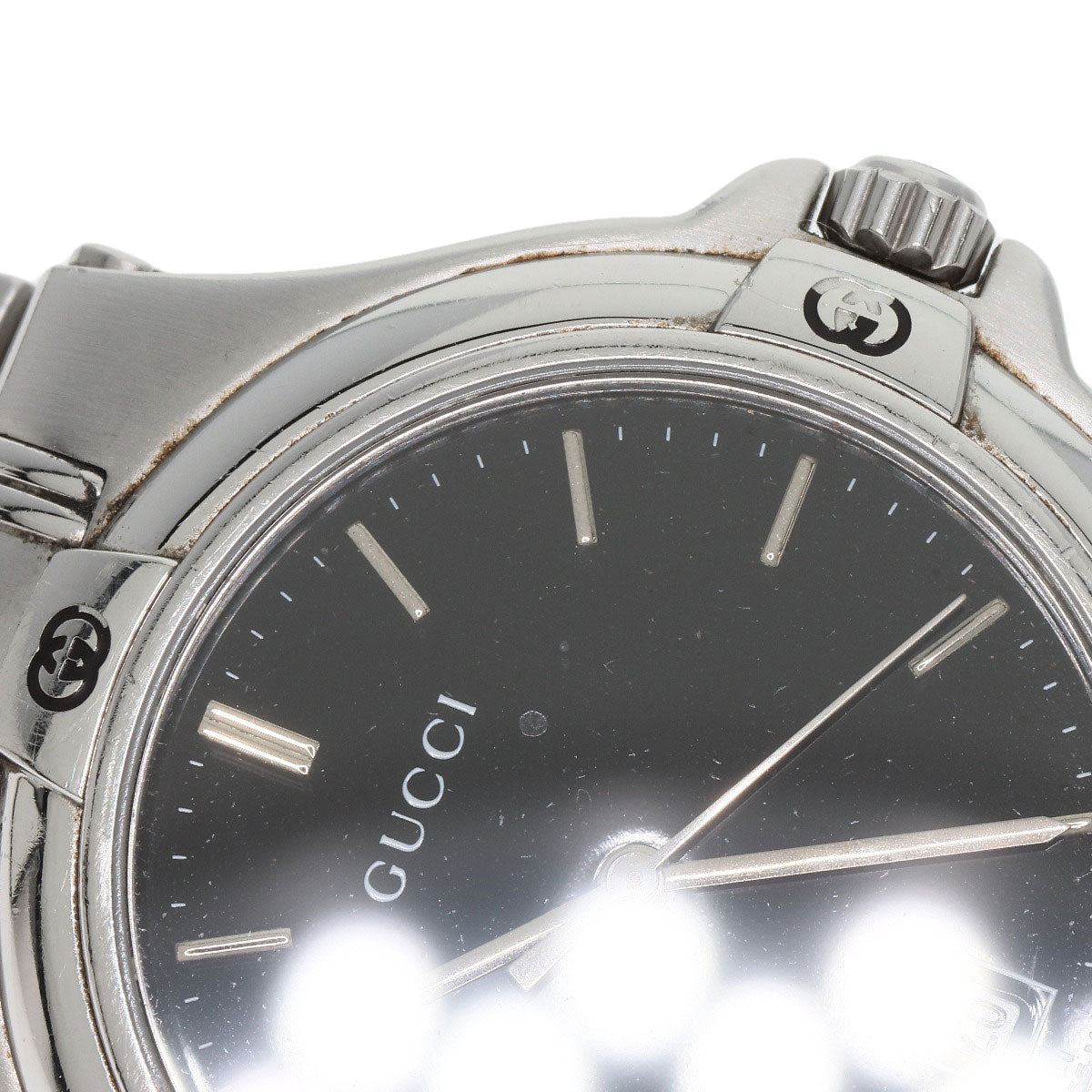 GUCCI Watches Quartz 9040M Stainless Steel , Stainless Steel Silver Double G black dial mens Used