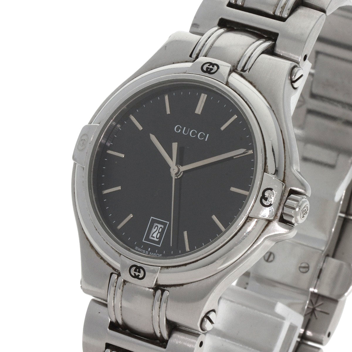 GUCCI Watches Quartz 9040M Stainless Steel , Stainless Steel Silver Double G black dial mens Used
