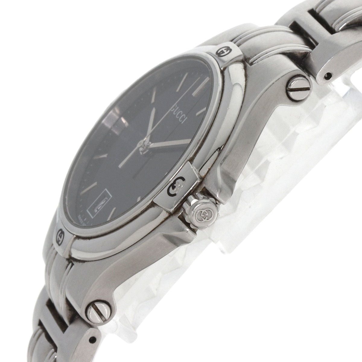 GUCCI Watches Quartz 9040M Stainless Steel , Stainless Steel Silver Double G black dial mens Used