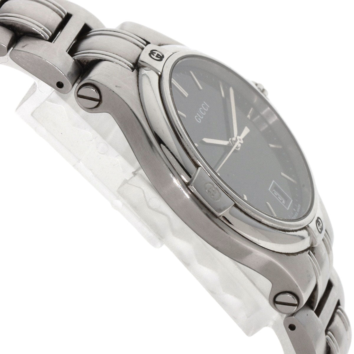GUCCI Watches Quartz 9040M Stainless Steel , Stainless Steel Silver Double G black dial mens Used