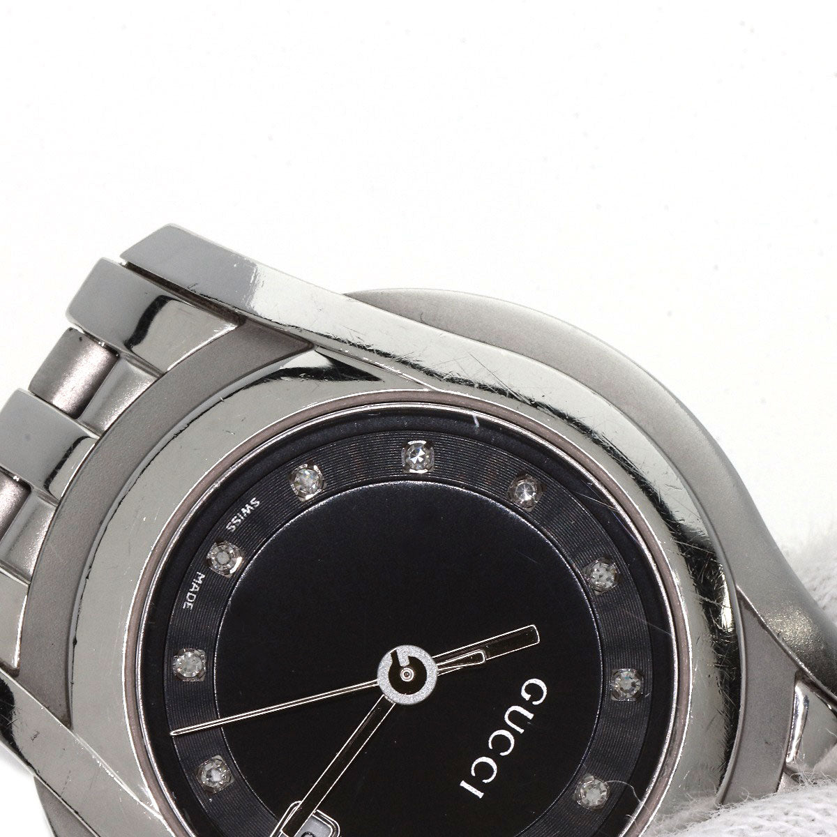 GUCCI Watches Quartz 5500L Stainless Steel Silver 11P Diamond black dial
