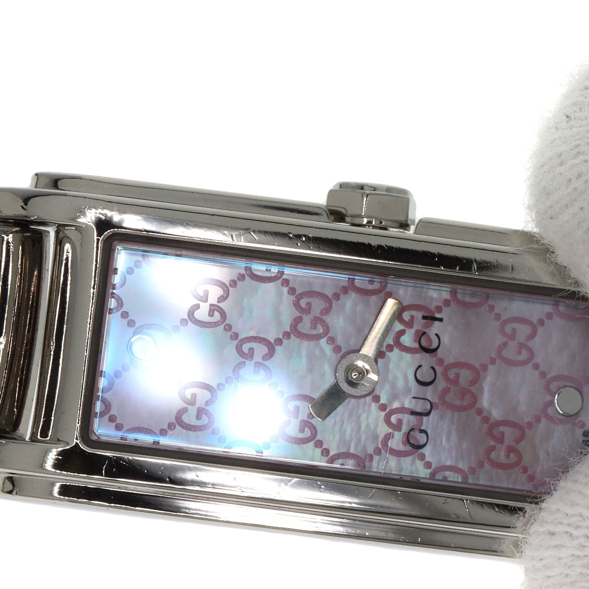 GUCCI Watches Quartz 109 Stainless Steel , Stainless Steel Silver GG square face Pink shell dial Women Used