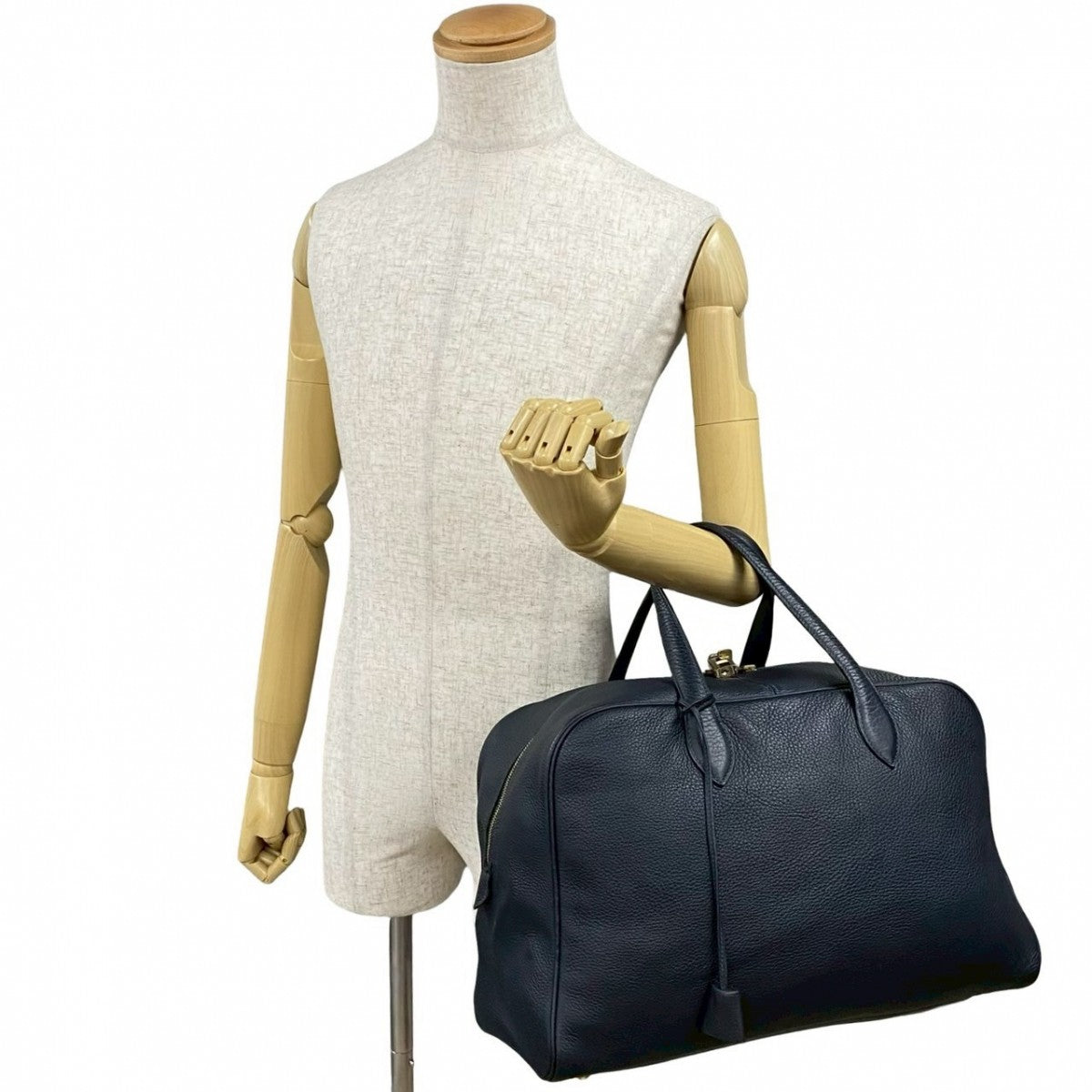 HERMES Boston Duffel bag Taurillon Clemence Navy Victoria 43