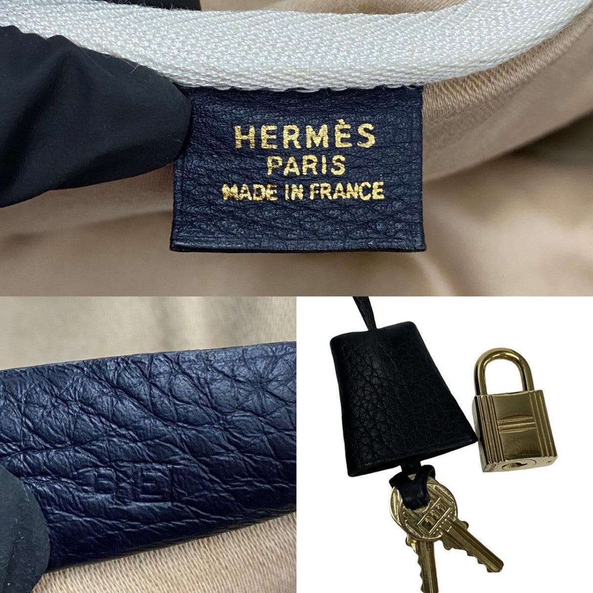 HERMES Boston Duffel bag Taurillon Clemence Navy Victoria 43