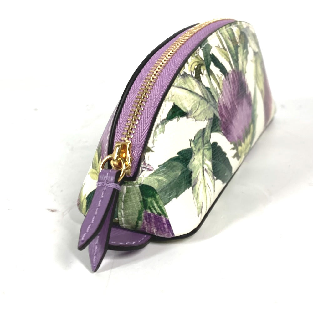 GUCCI pencil case 662130 leather purple Tian Flora Print Women Used