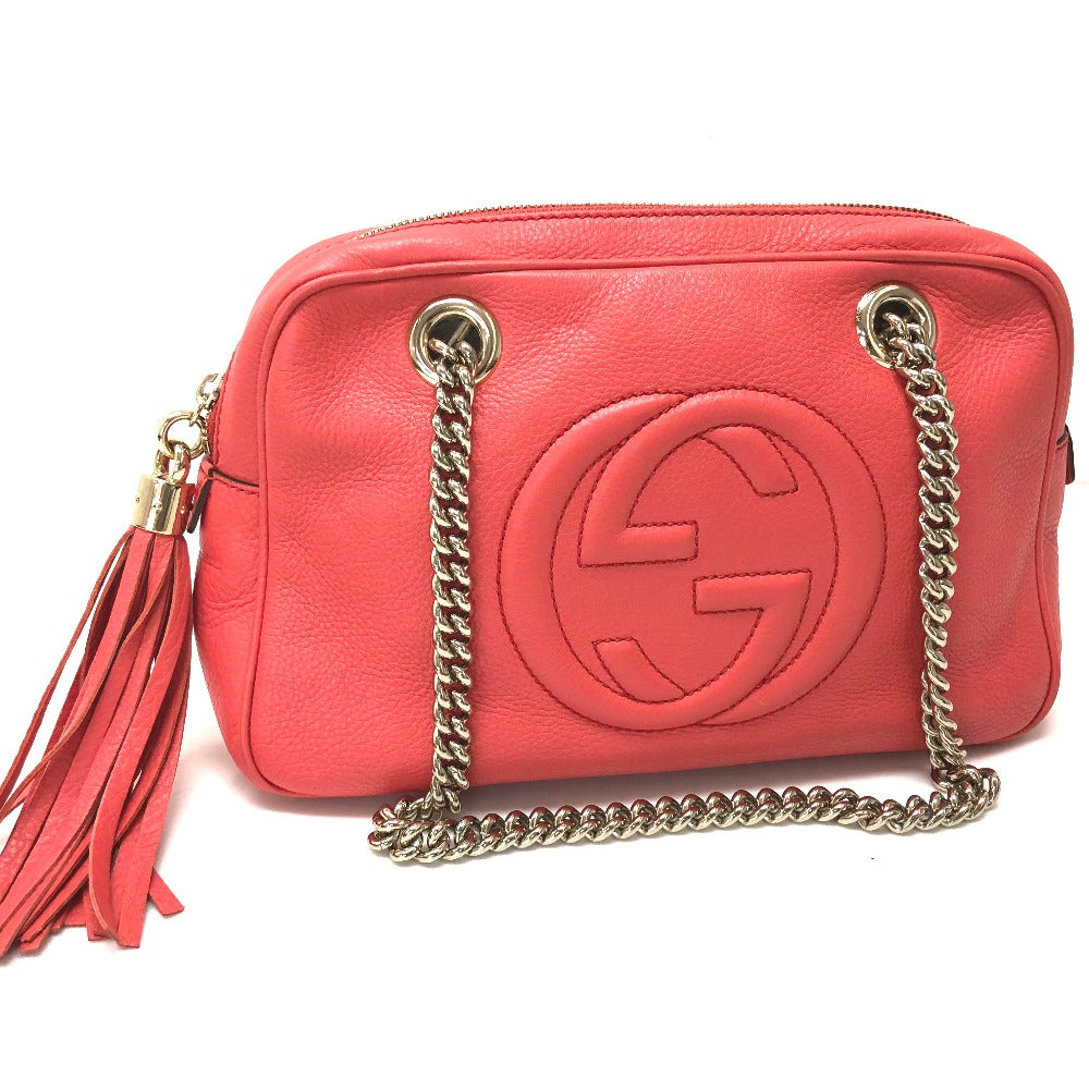 GUCCI Shoulder Bag 308983 leather Begonia pink Interlocking G SOHO Small Women Used