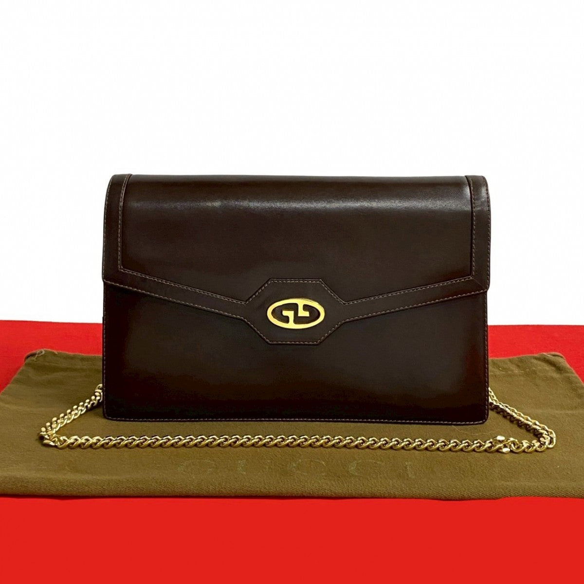 GUCCI Shoulder Bag Calfskin Brown