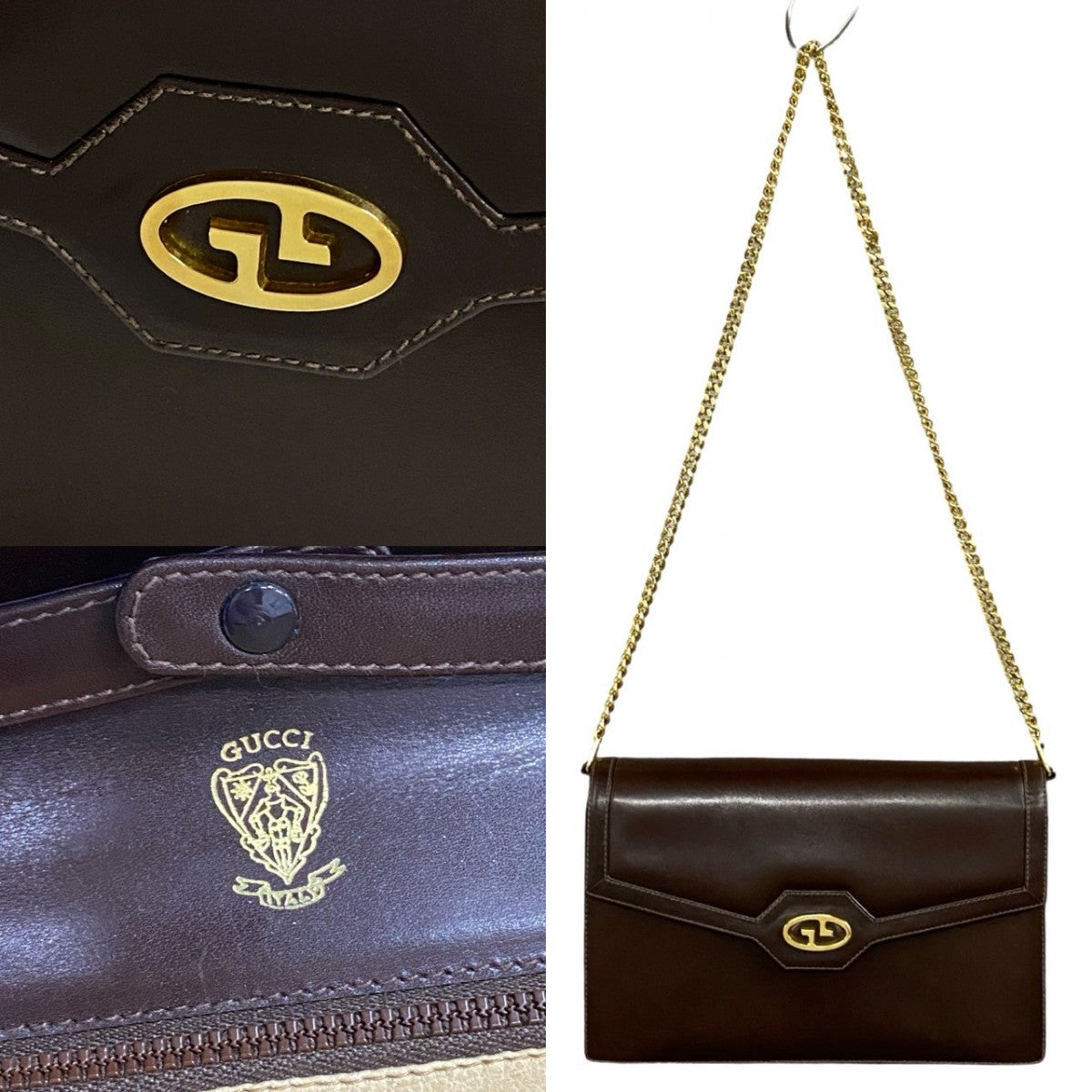 GUCCI Shoulder Bag Calfskin Brown