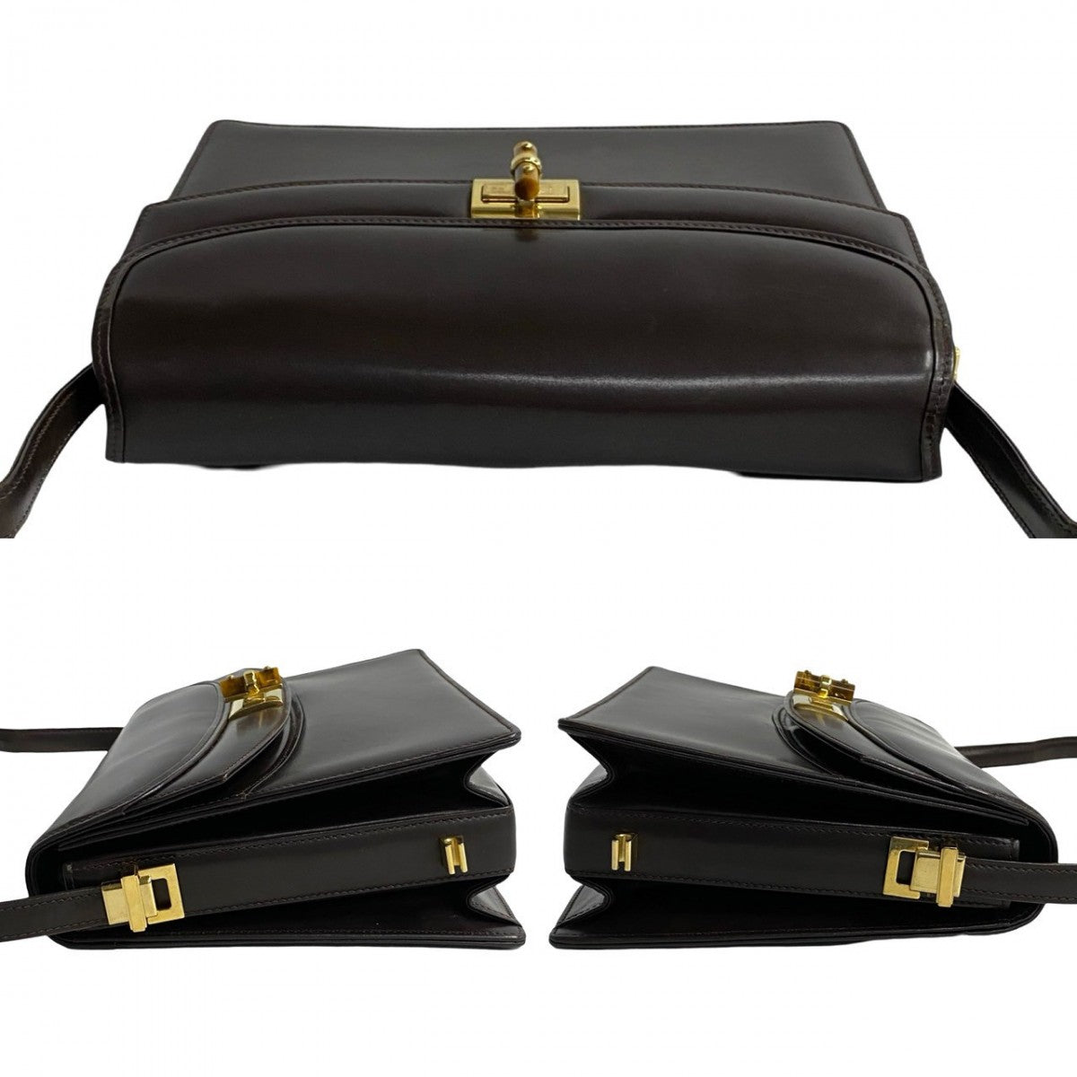 GUCCI Shoulder Bag Calfskin Brown