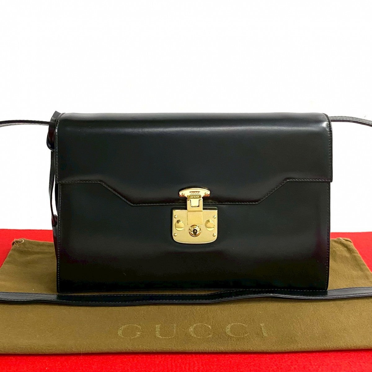 GUCCI Shoulder Bag leather black Ready lock