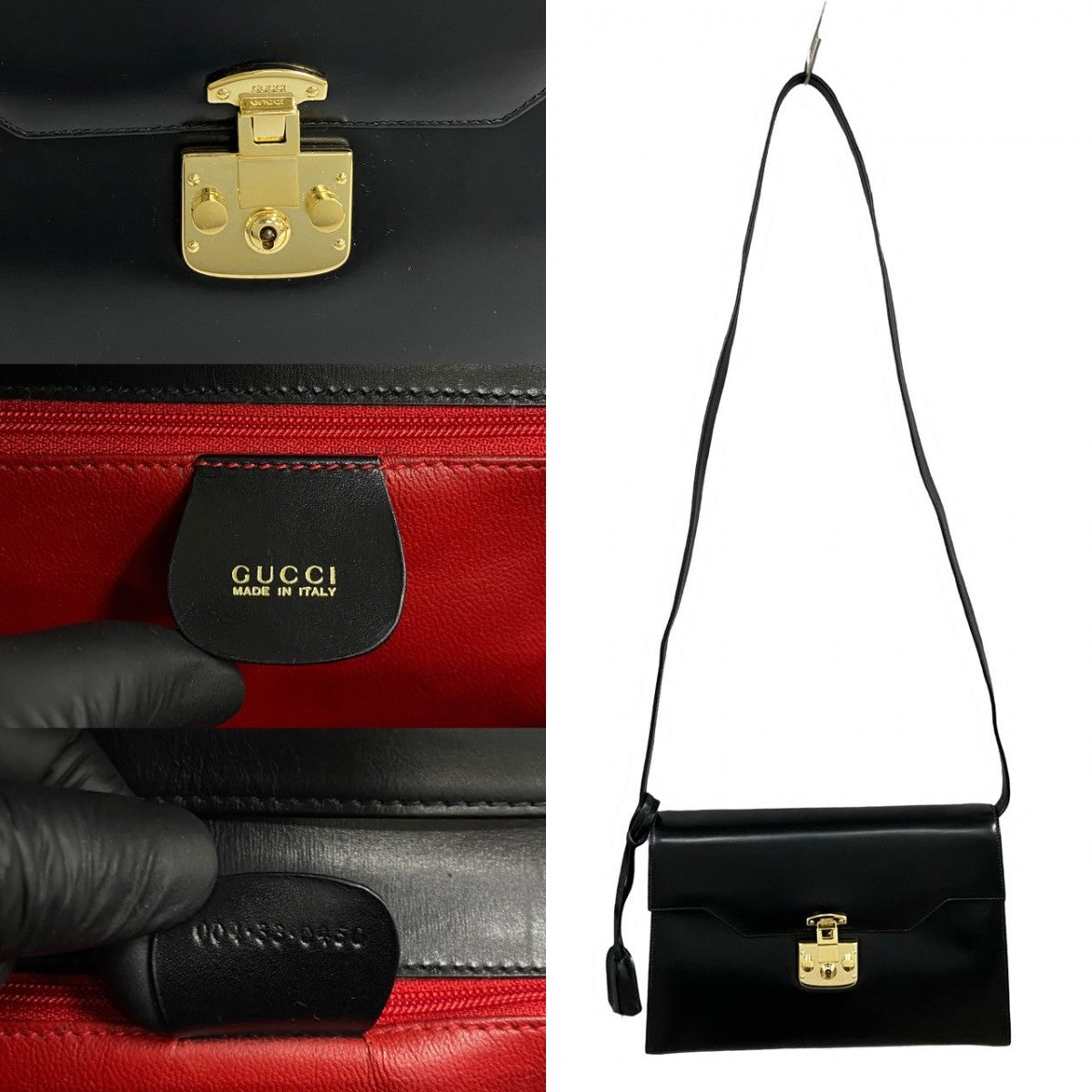 GUCCI Shoulder Bag leather black Ready lock