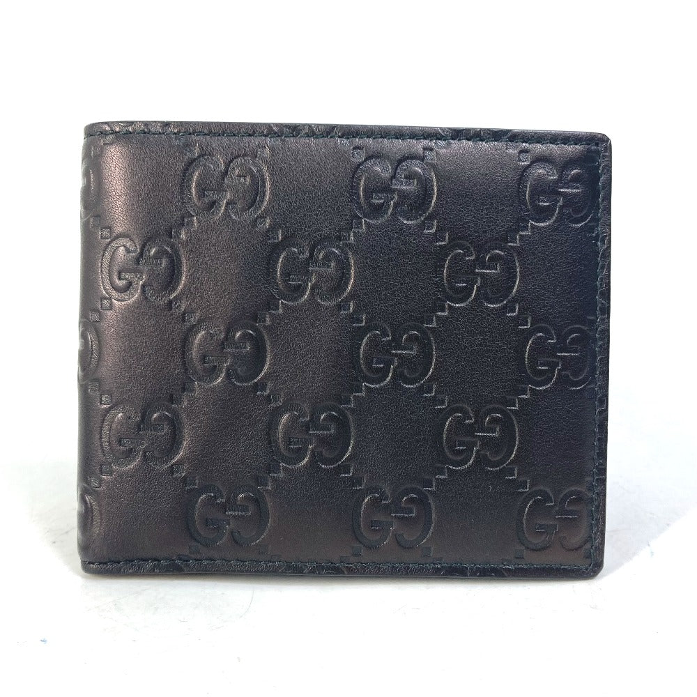 GUCCI Folded wallet 145754 Sima leather Black type Compact wallet GG Guccisima mens Used