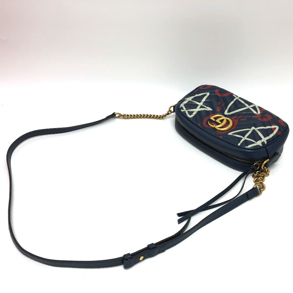 GUCCI Shoulder Bag 447632 leather Gold Metal GG Marmont Ghost unisex(Unisex) Used