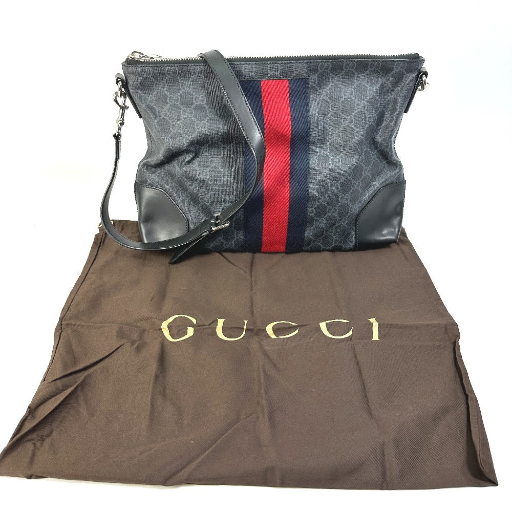 GUCCI Shoulder Bag 474139 PVC / Leather black Crossbody GG Supreme Shelley mens Secondhand